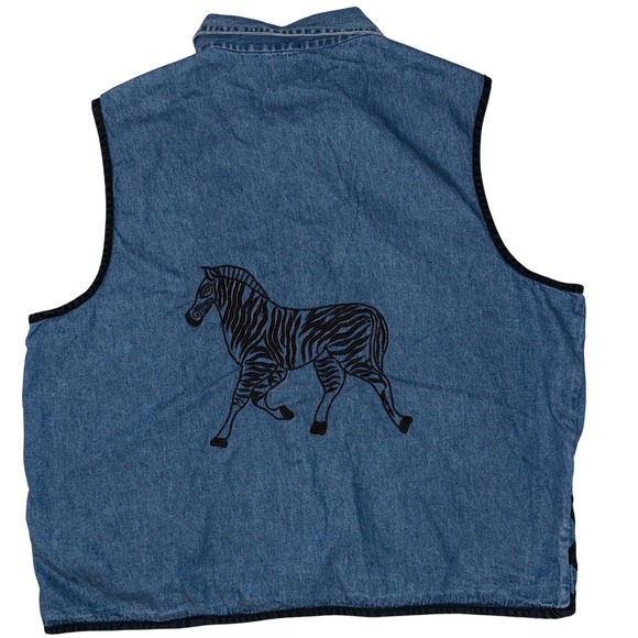 Tantrums Vintage Denim Zebra Embroidered Button Front Vest Womens 1X Blue Cotton - Picture 2 of 8